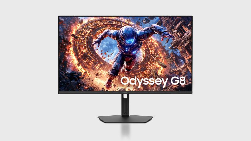 The Samsung Odyssey gaming monitor lineup features the curved G9 Neo and G8 OLED displays with vibrant RGB lighting and high-refresh-rate gameplay.