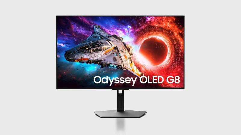 The Samsung Odyssey gaming monitor lineup features the curved G9 Neo and G8 OLED displays with vibrant RGB lighting and high-refresh-rate gameplay.