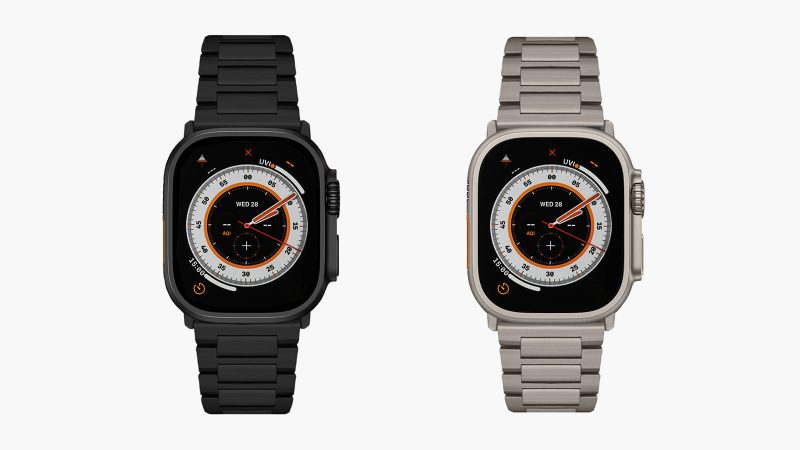 The Sandmarc Titanium Edition Apple Watch Ultra Band is made from lightweight premium titanium with precision-machined links for rugged durability and luxury style.