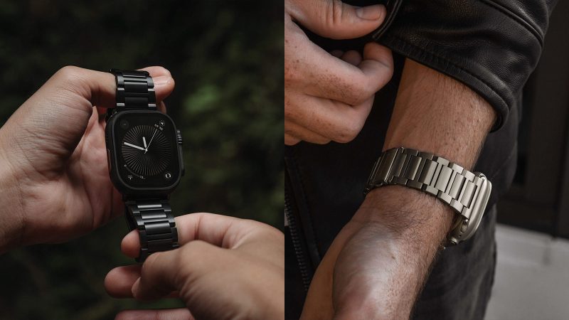 The Sandmarc Titanium Edition Apple Watch Ultra Band is made from lightweight premium titanium with precision-machined links for rugged durability and luxury style.