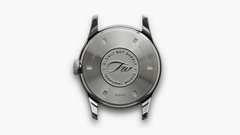 Temporal Works’ Series A watch with a 37mm stainless monobloc case, Zaratsu polishing, sector and red lacquer dials, nib-style hands, Jean Rousseau strap.