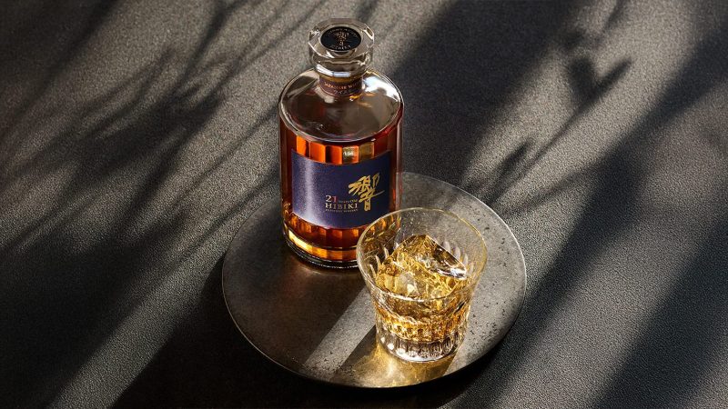 Hibiki 21 Year Old and 30 Year Old Japanese whisky bottles by the House of Suntory, ultra-aged premium whisky with refined Japanese craftsmanship.