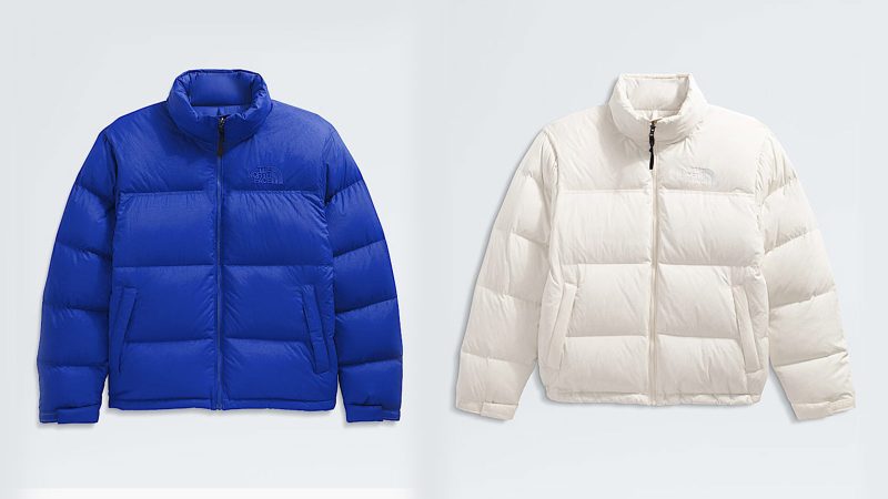 The North Face Dye to Match collection features tonal Nuptse puffer jackets, Denali fleeces, and street-ready hoodies in monochromatic black, blue, and green.