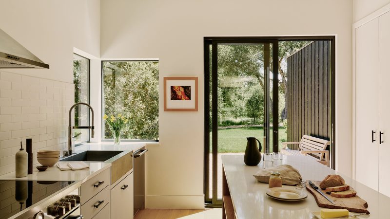 The Preserve I Home by Studio Schicketanz features modern modular architecture nestled between mature oak trees in a California meadow conservancy.