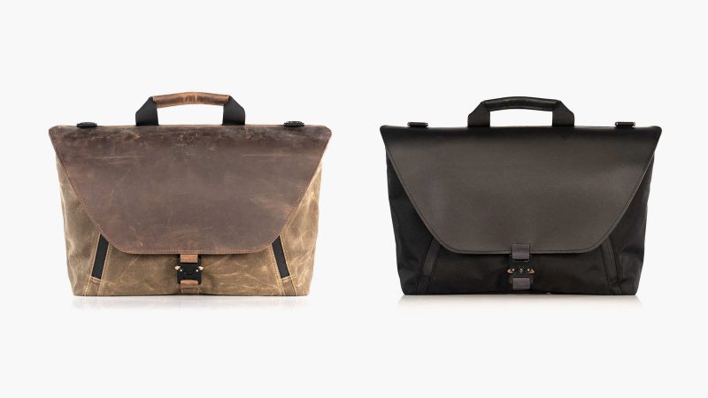 WaterField’s Staad Attaché laptop messenger brief with full-grain leather flap, ballistic nylon body, padded laptop compartment, and handcrafted San Francisco design.